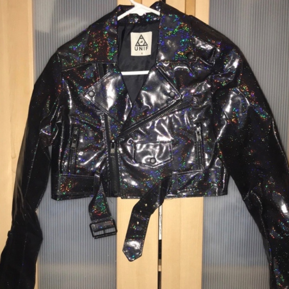 *RARE* UNIF PURPLE GLITTER MOTO VINYL JACKET NEW SIZE S - Picture 5 of 7